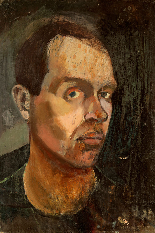 Självporträtt av Karl Andersson i bruna nyanser, i trekvartsprofil med blicken mot betraktaren.